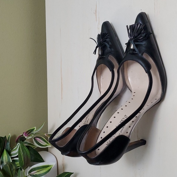 Yves Saint Laurent | Rive Gauche Black Leather Pumps With Tassels Sz 38 - Picture 7 of 13
